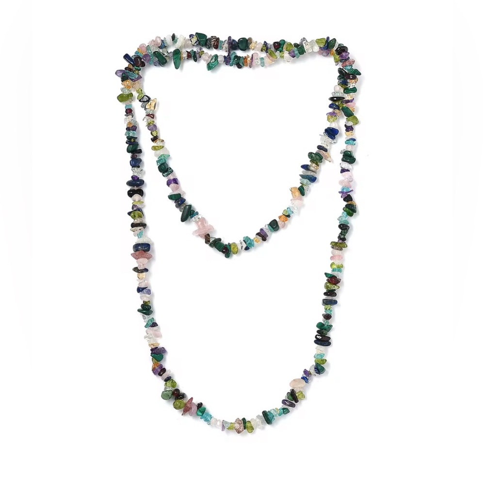 Multi Gemstone Chips 263.00 ctw Necklace 36 Inches, New & Gift Boxed!